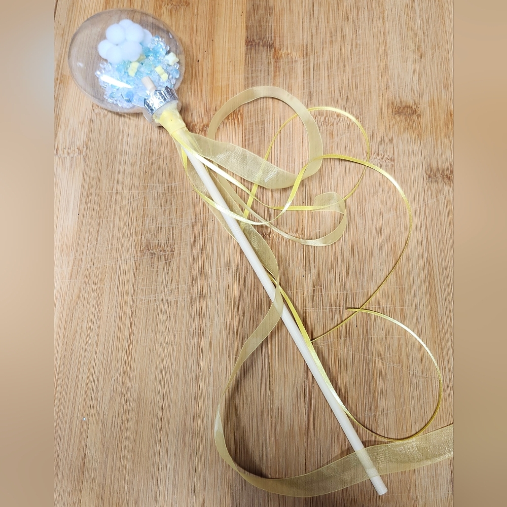Artisanal Elegant Yellow Ribbon Pom Pom Shaker Party Fairy Wand